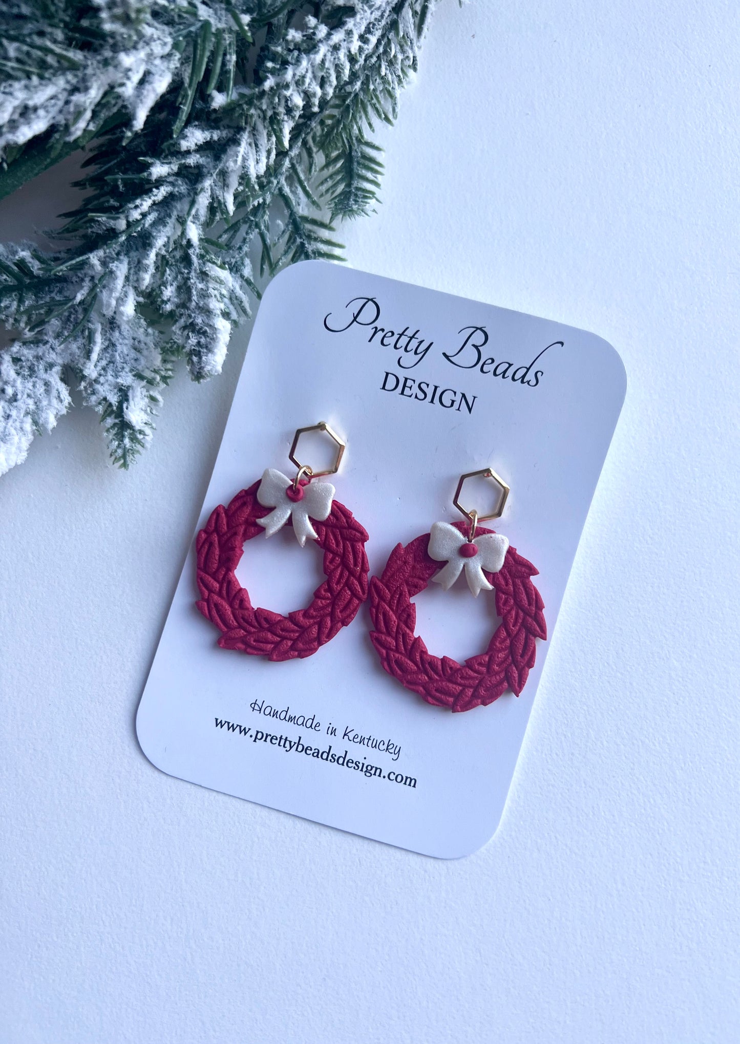 Red Christmas Wreath Earrings