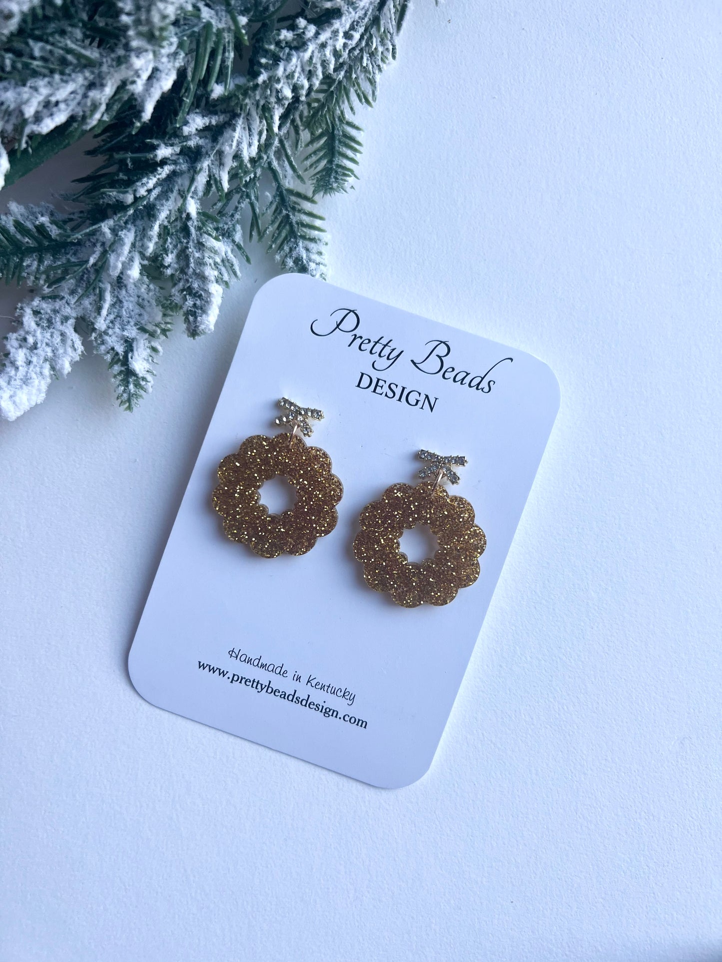 Christmas Wreath Golden Earrings