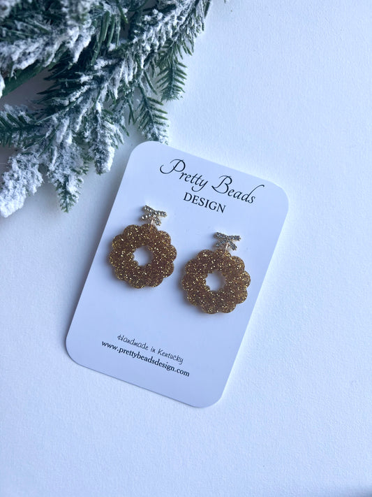 Christmas Wreath Golden Earrings