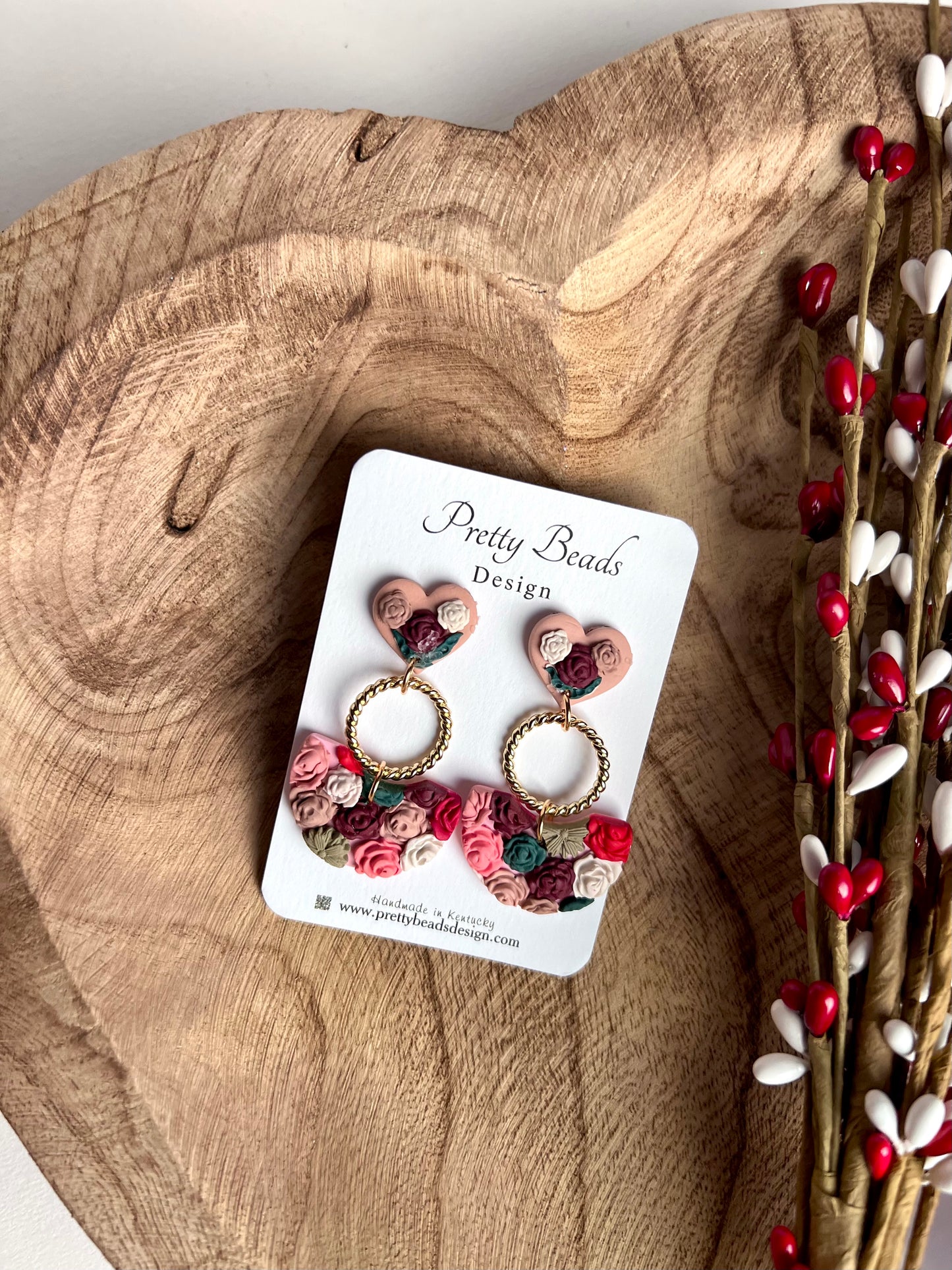 Rose Bouquet Heart Earrings