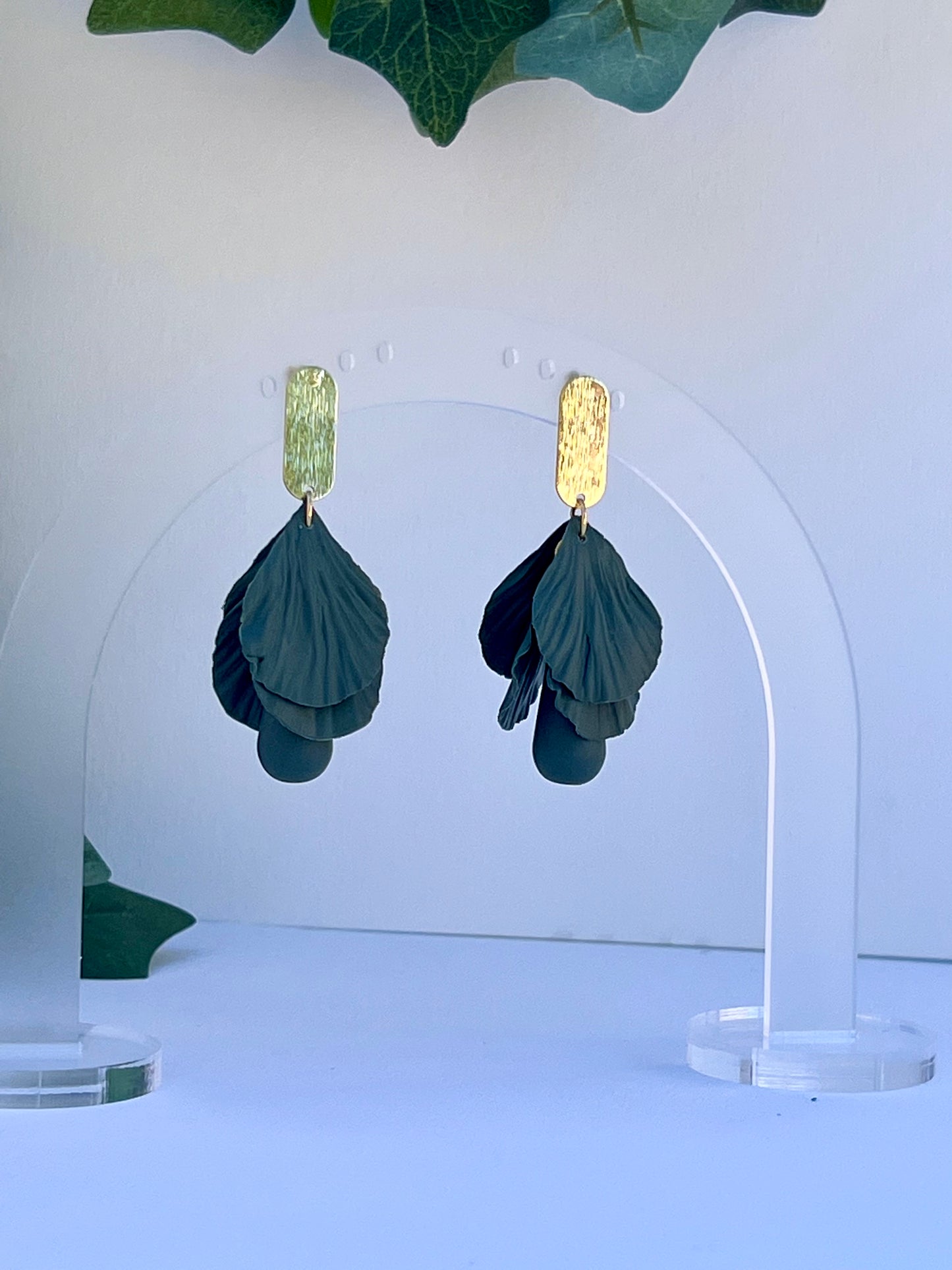 Green Floral Petal Earrings