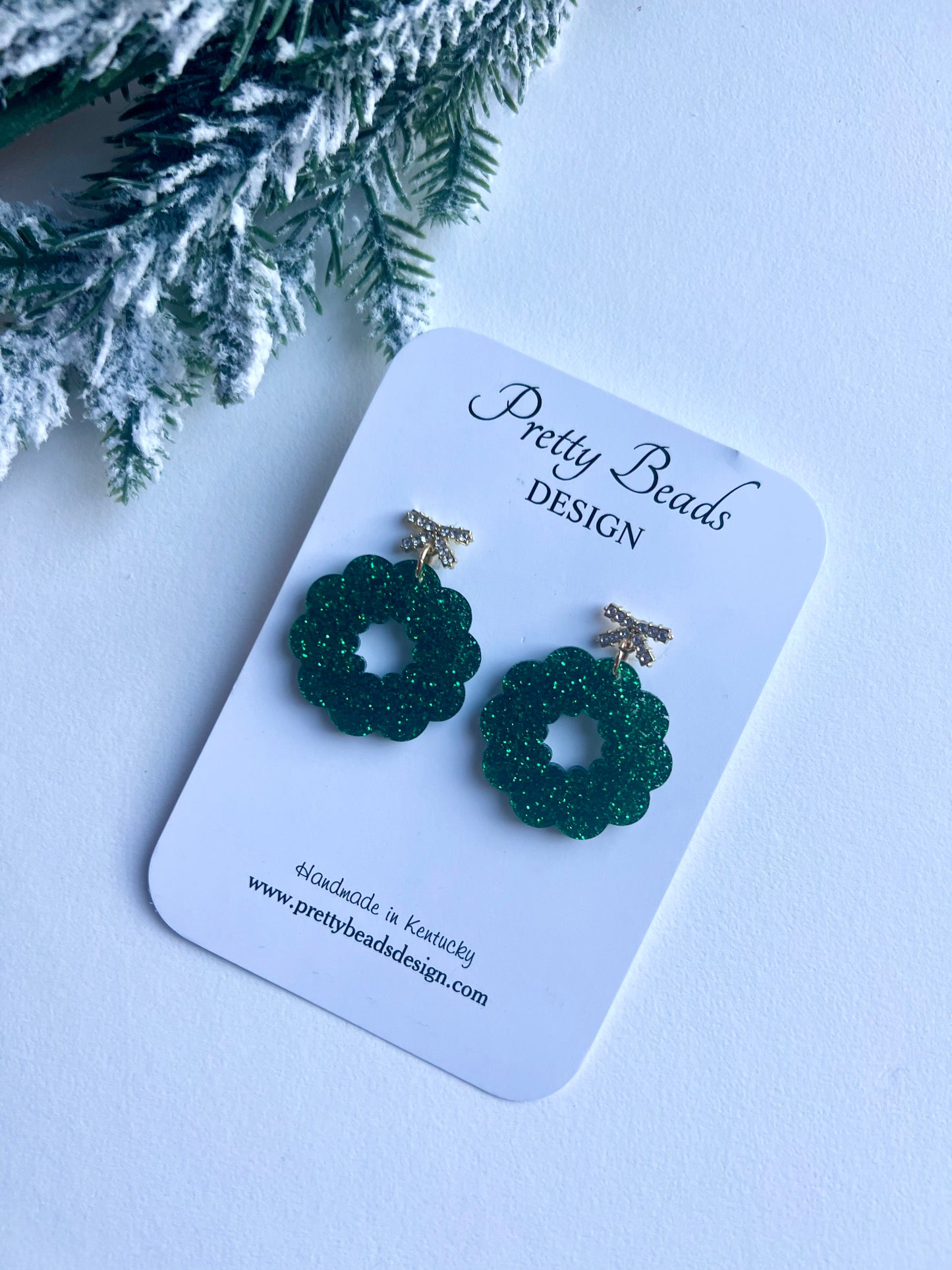 Green Christmas Wreath Earrings