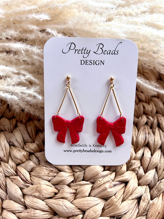 Long Red Bow- Love Earrings