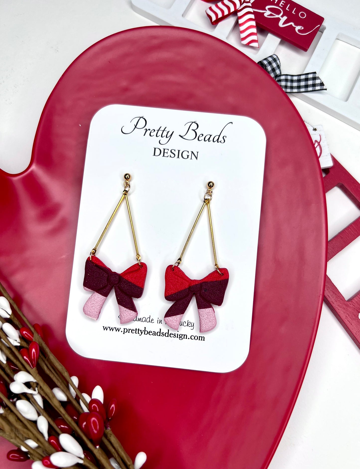 Long Bow-Heart Earrings