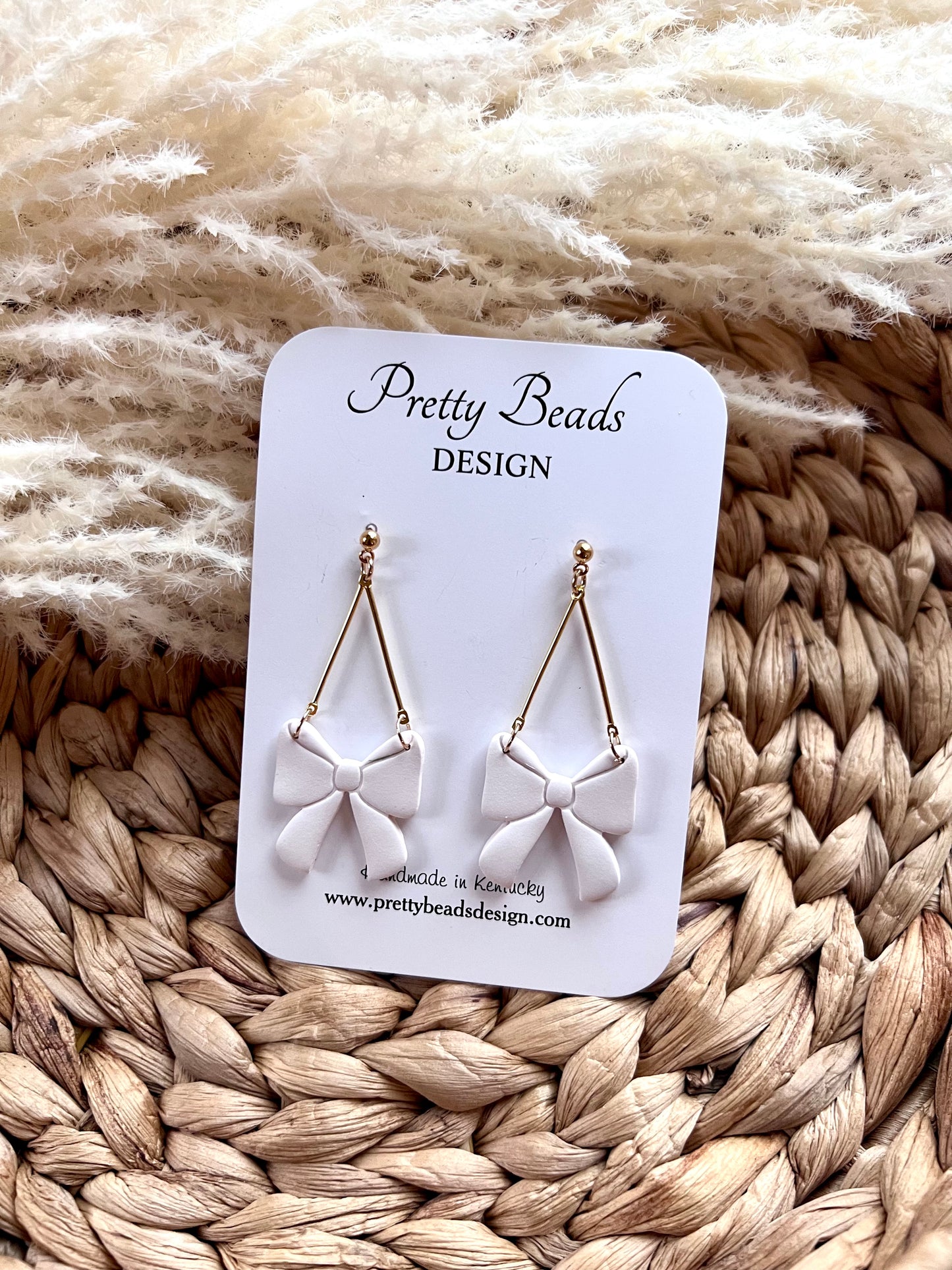 Long White Bow Love Earrings