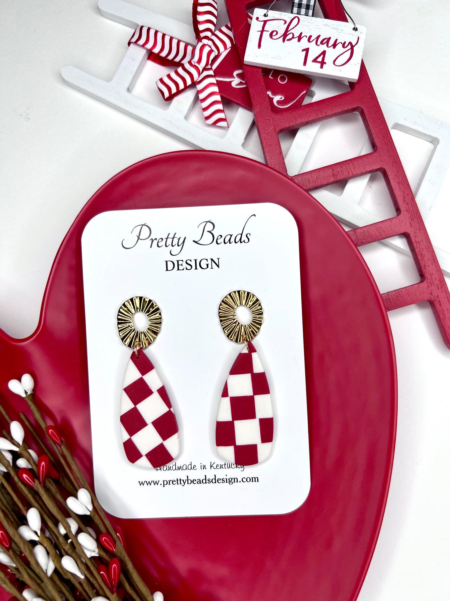 Red Love Checkerboard Earrings