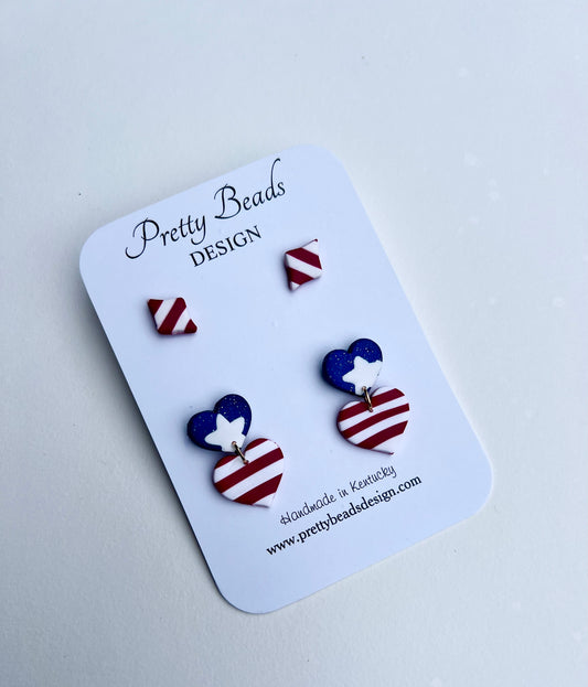 Blue and Red Striped Mini Earrings